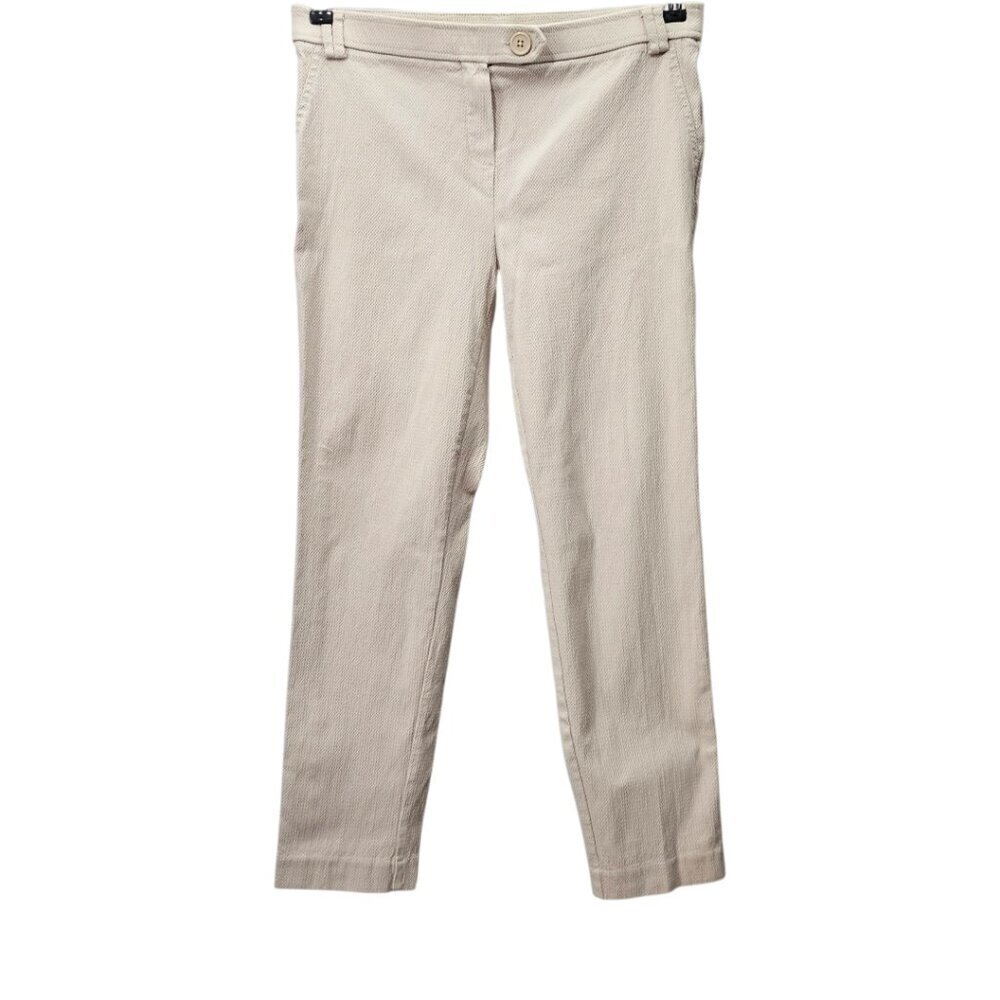 Jules & Leopold Textured Crepe High Waist Straight Leg Chino Beige Cropped Pants